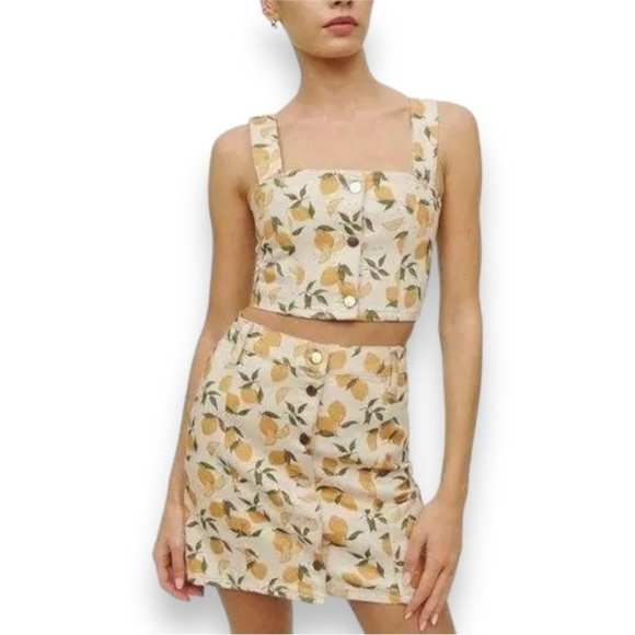 NWT Reformation Chrissy Denim 2pcs Set Limoncello - Size 12 - Picture 1 of 15